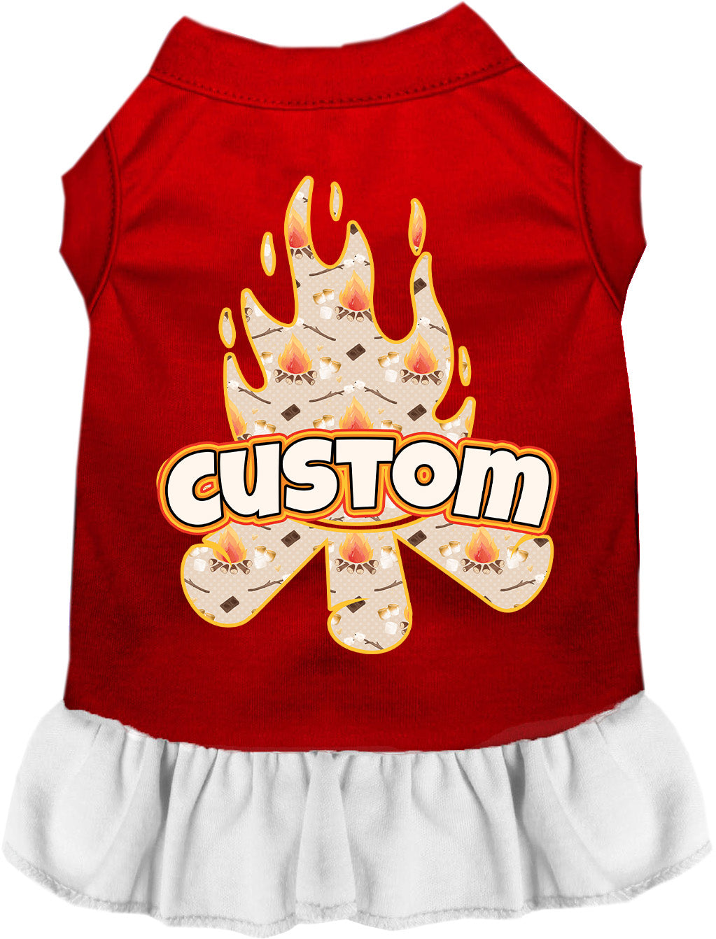 Custom Around the Campfire Pet Dress Red with White