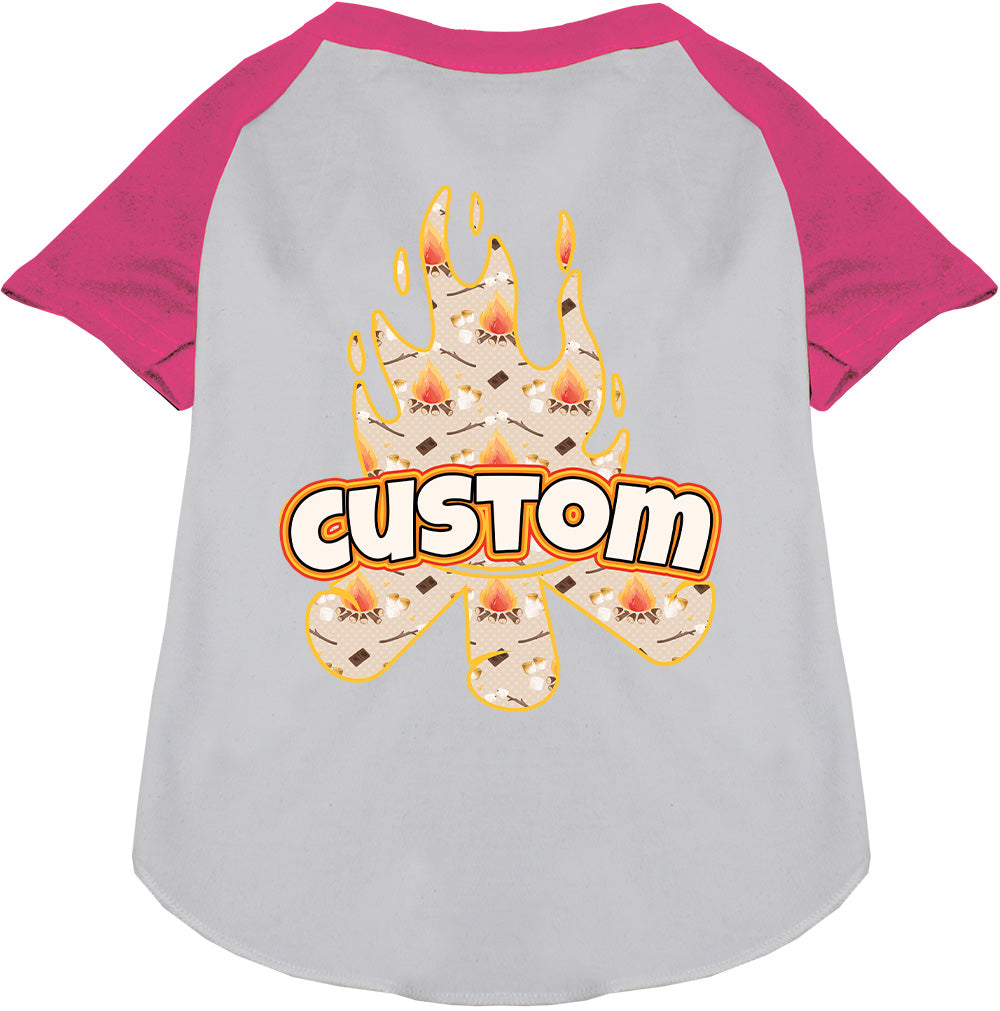 Custom Around the Campfire Pet Raglan Shirts White with Bright Pink