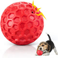 Indestructible Squeaky Dog Ball Relieves Anxiety Cleans Teeth Interactive Chew Toy For Aggressive Chewers Dog Toy For Large Breeds Outdoor Waterproof Red