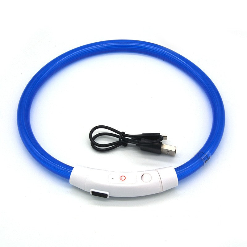 Dog luminous collar luminous pet collar USB charging neck ring LED luminous dog collar Blue - Fiber Optic