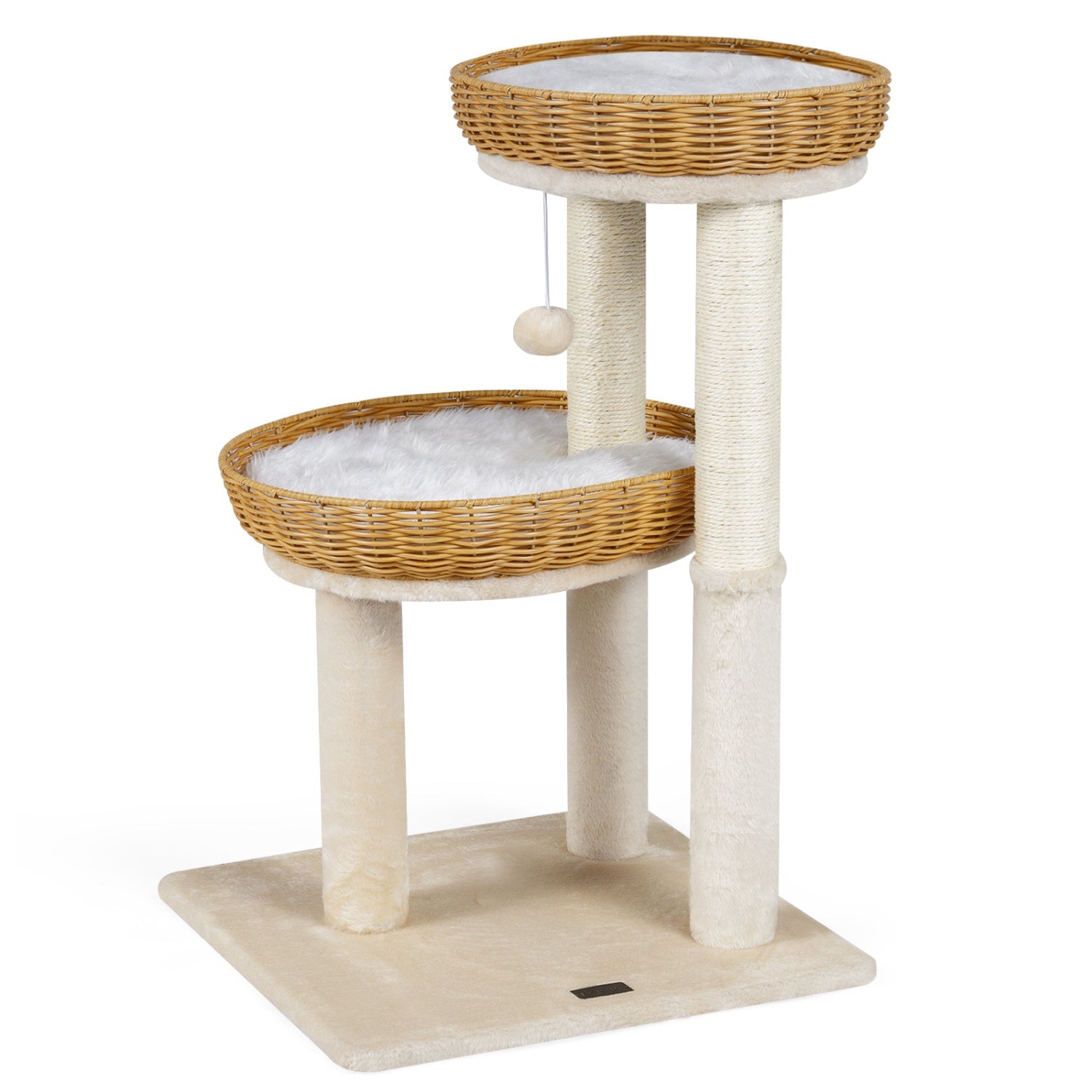 30-Inch Cat Tower with 2 Rattan Cat Baskets for Indoor Kittens Default Title