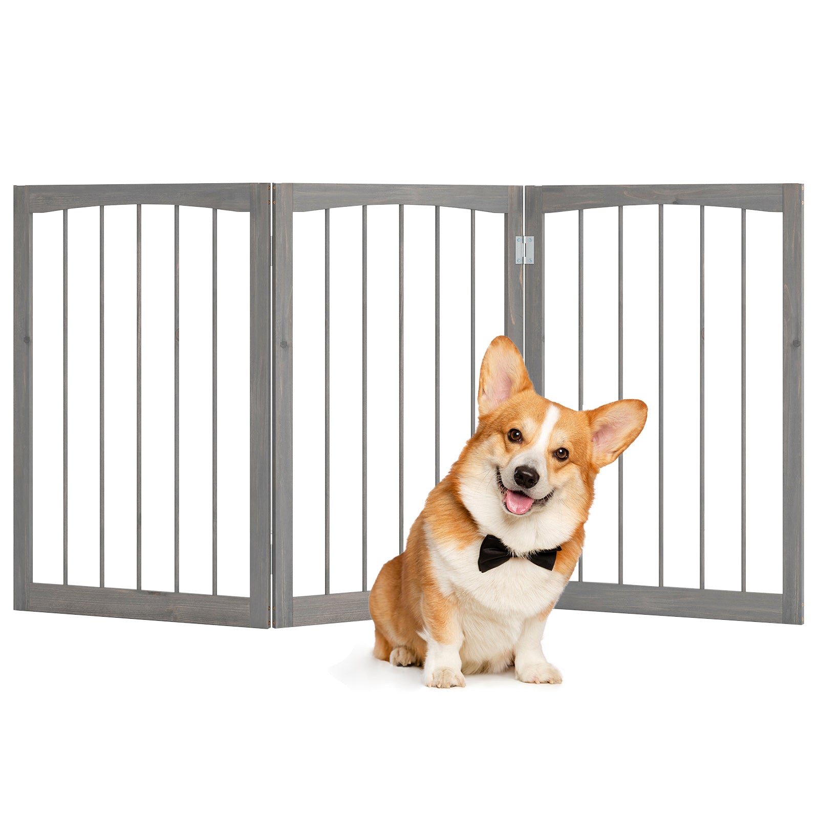 30 Inch Tall Wooden Pet Fence for Cats Small and Medium Dogs Gray