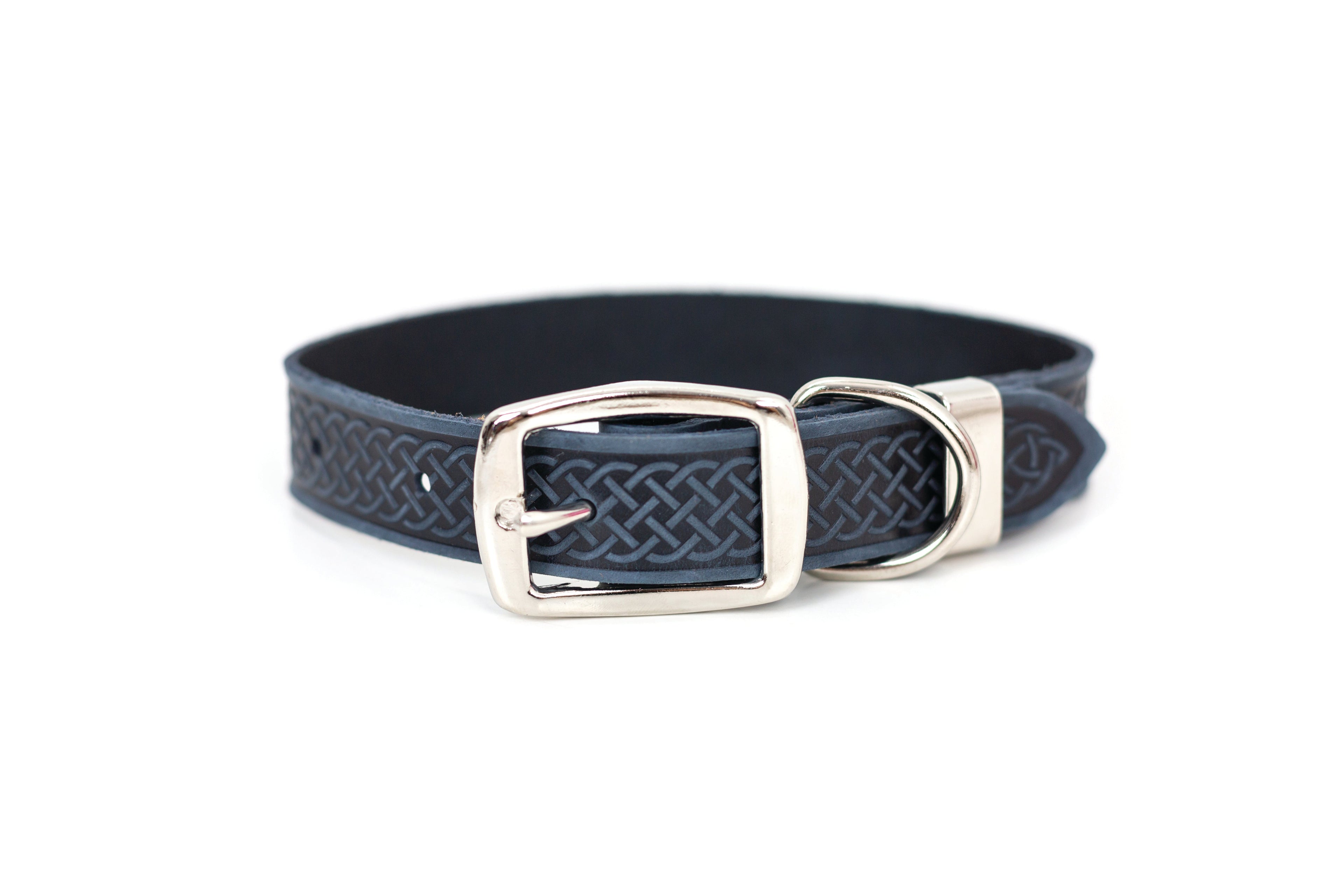 Celtic Double Buckle Style Leather Dog Collar Navy