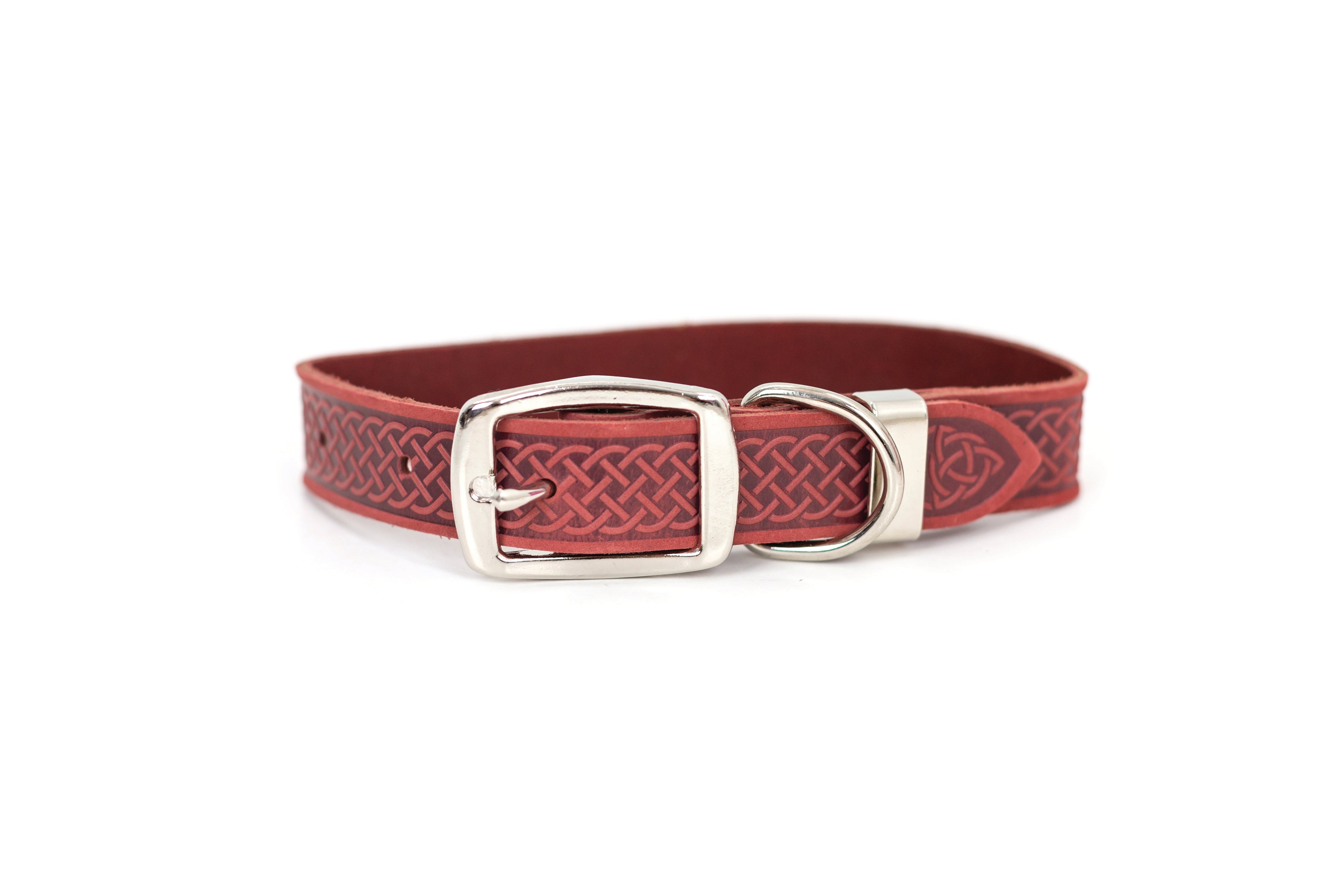 Celtic Double Buckle Style Leather Dog Collar Coral