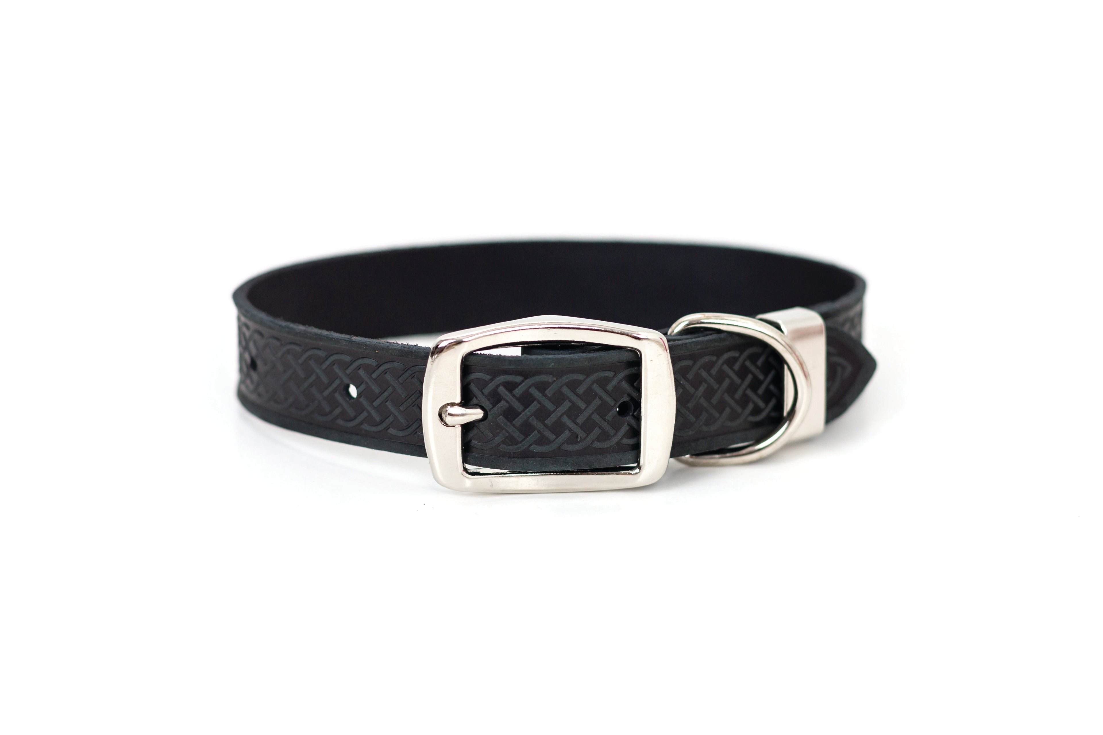 Celtic Double Buckle Style Leather Dog Collar Black
