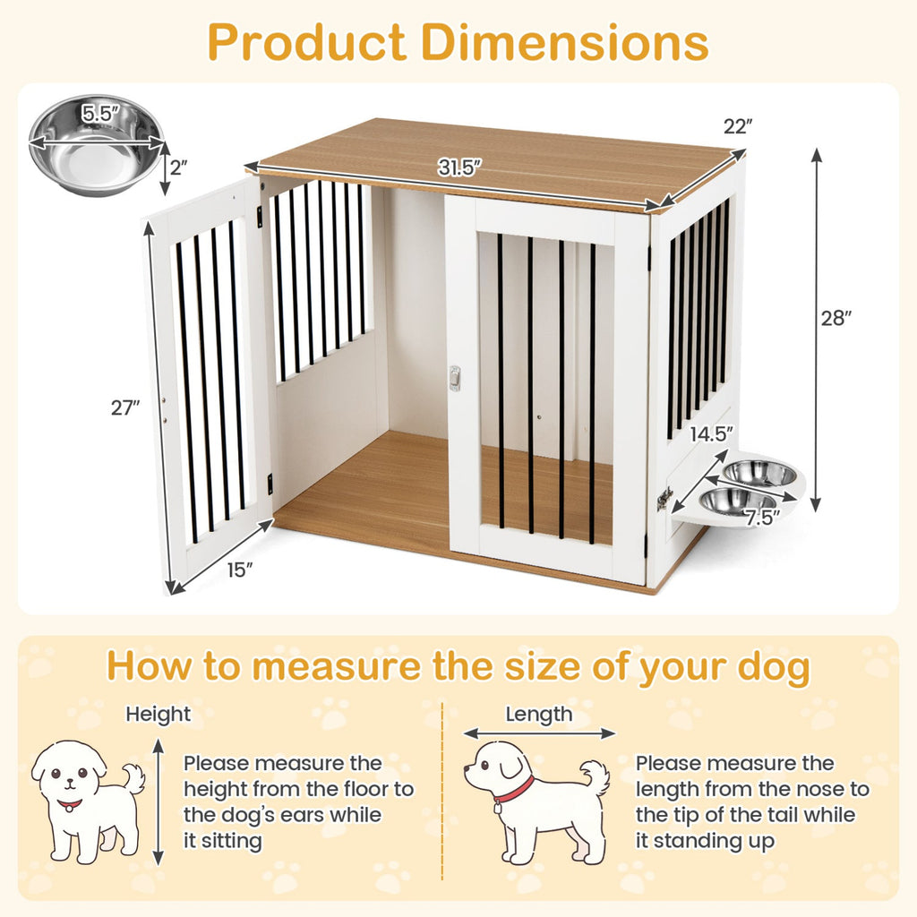 31.5” Dog Crate Furniture Wooden Dog Kennel with Double Lock Doors