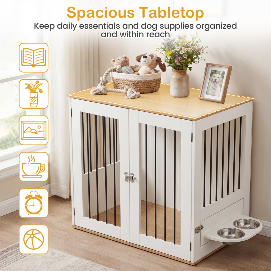 31.5” Dog Crate Furniture Wooden Dog Kennel with Double Lock Doors