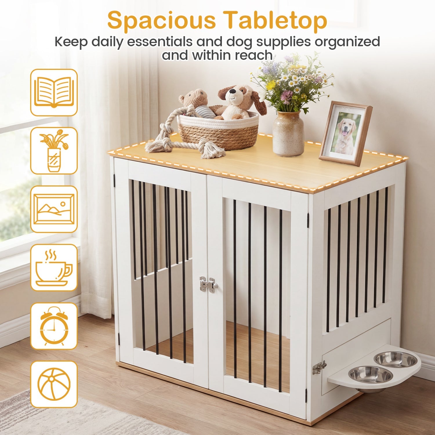 31.5” Dog Crate Furniture Wooden Dog Kennel with Double Lock Doors