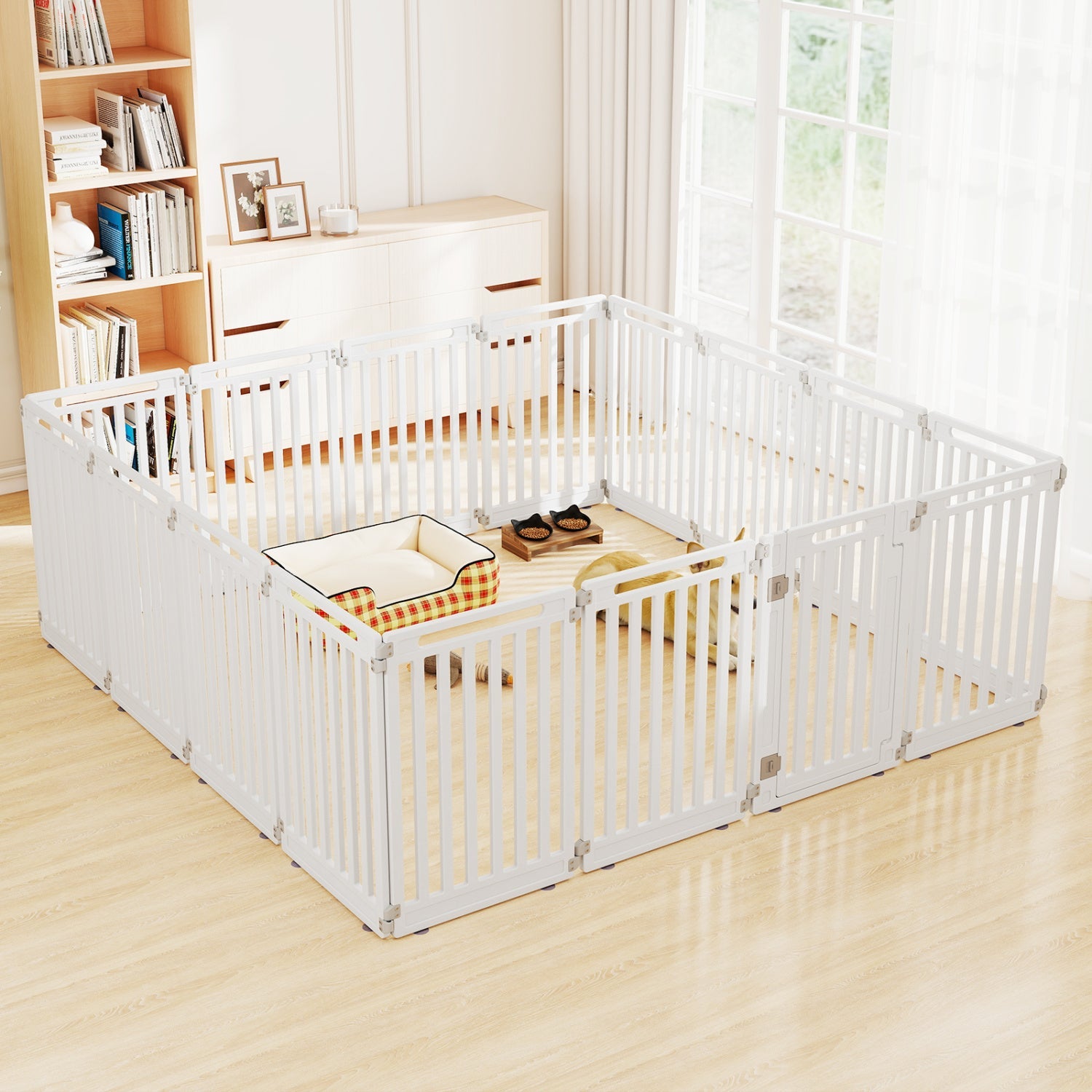 16-Panel Dog Playpen 31.5" Height Indoor Outdoor Pet Gate White