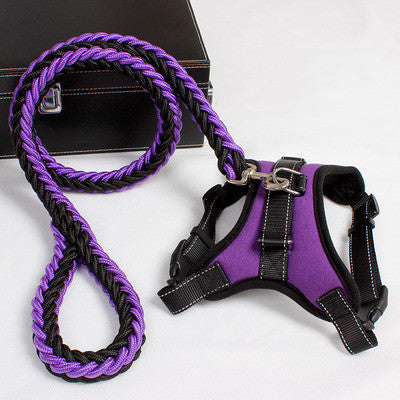 New Nylon Medium Large Dog Harness Collar K9 Padded Extra Reflective Collar Puppy Lead Pets Vest Dog Vest Husky Dogs Supply Purple