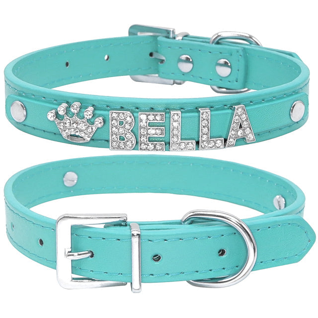 Personalized Cat Rhinestone Puppy Small Dogs Collar Green 5letters