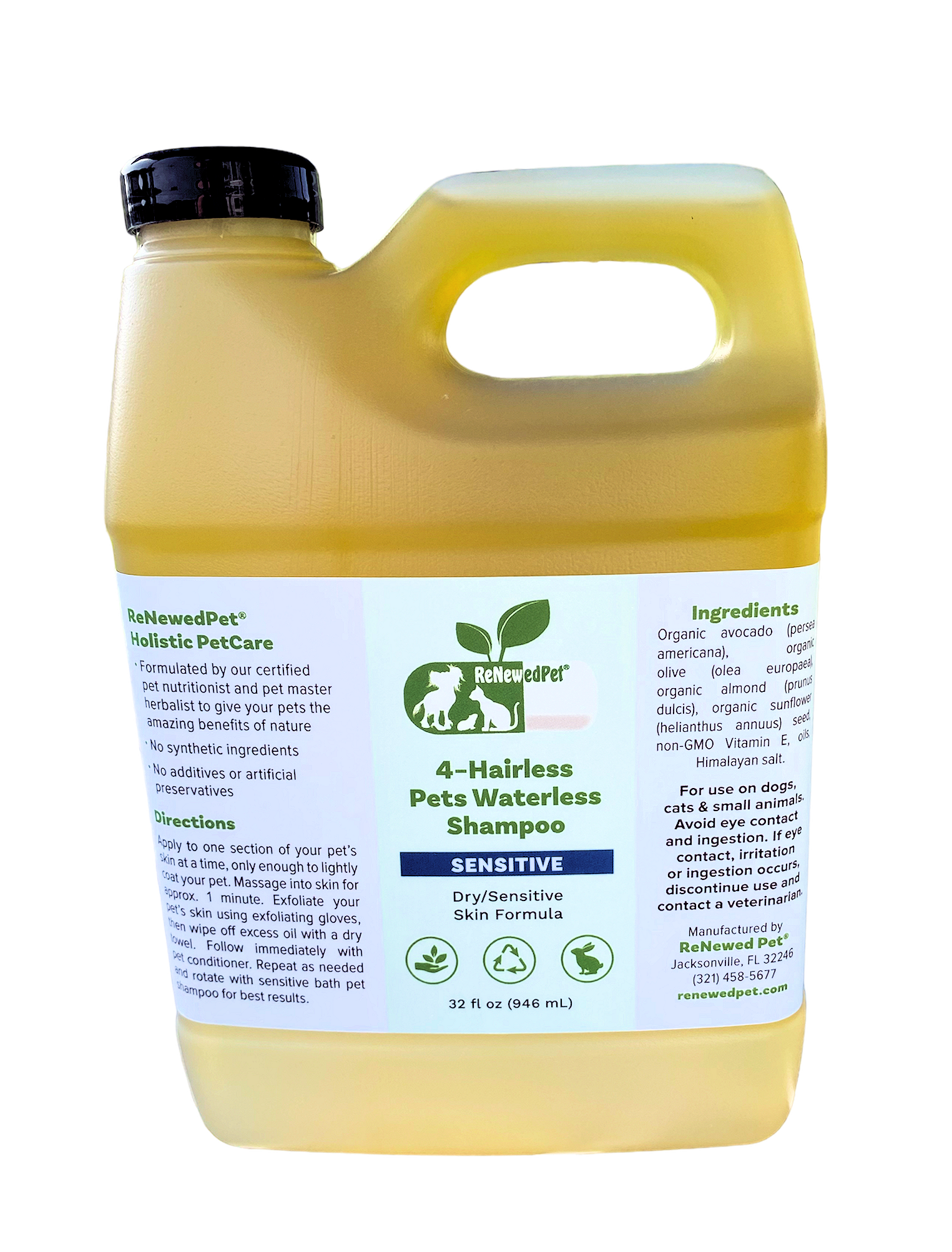 4-HAIRLESS PETS SENSITIVE WATERLESS SHAMPOO EXTRA LARGE 32 OZ. - SAVE 20%