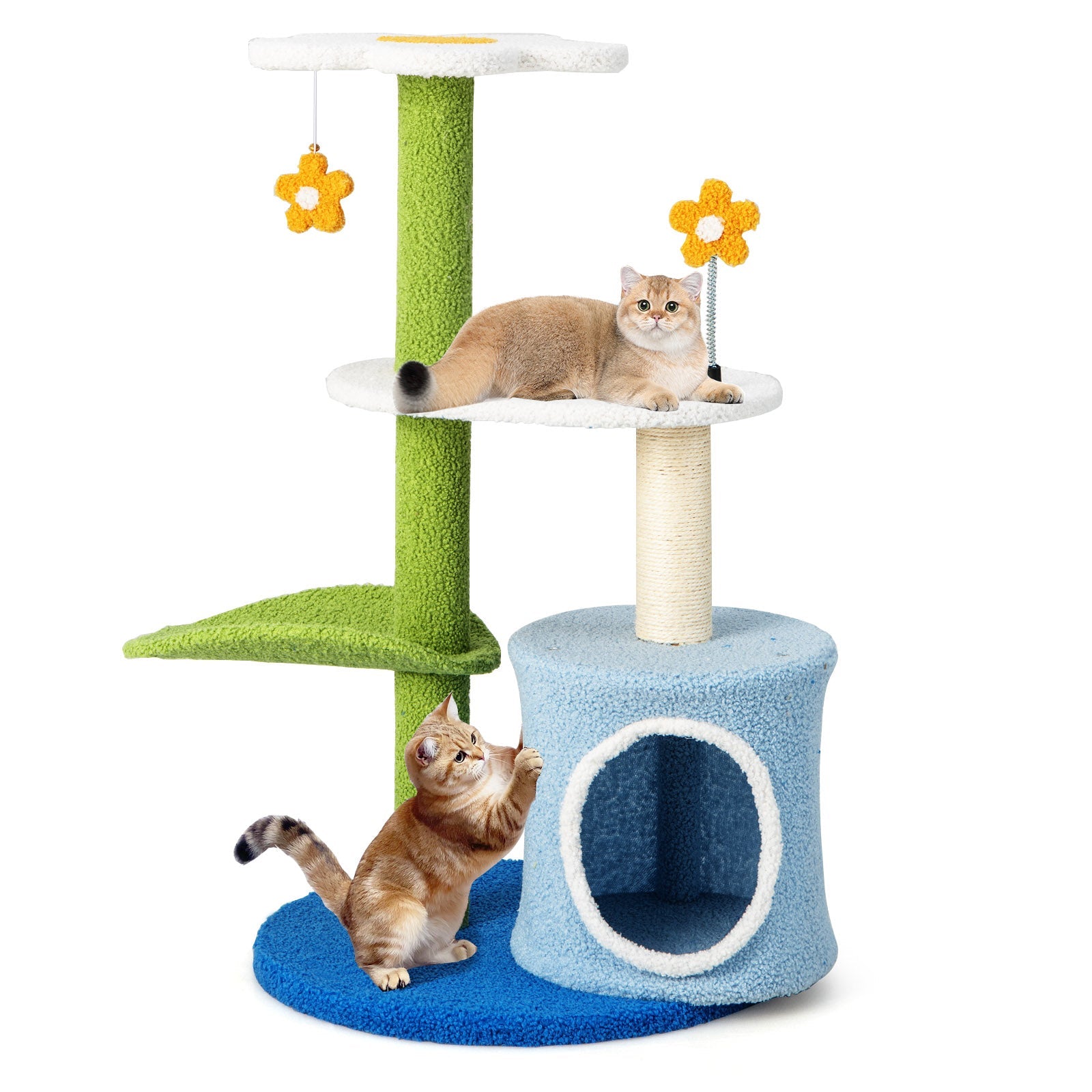 34.5 Inch 4-Tier Cute Cat Tree with Jingling Balls and Condo-Blue Default Title