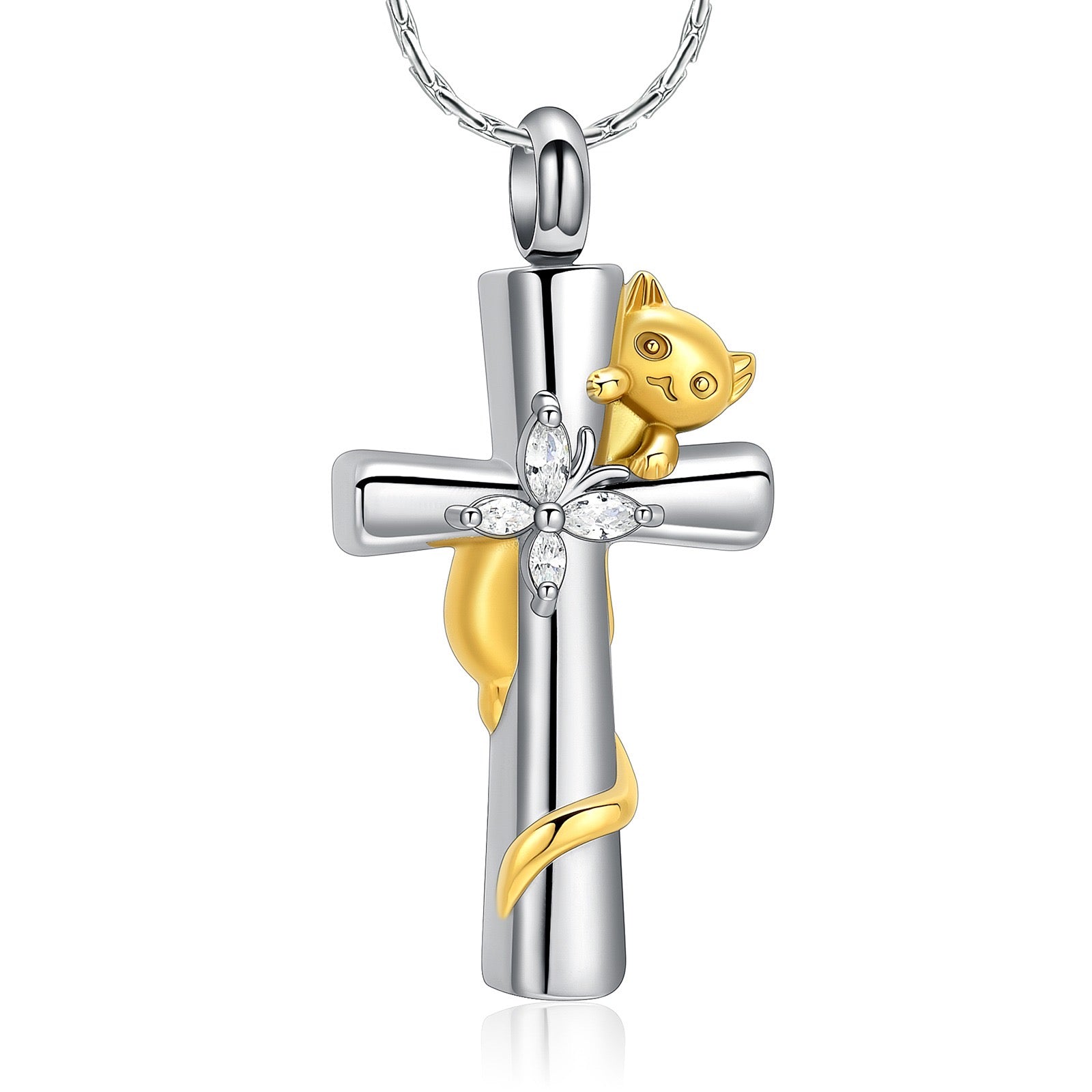 Pet Cat on Cross Ashes Necklace Pendant