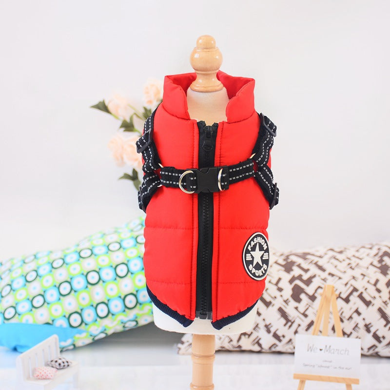 Waterproof Dog Clothes Winter Dog Coat With Harness Warm Pet Clothing Big Dog Jacket Chihuahua Labrador Coat Costume Red