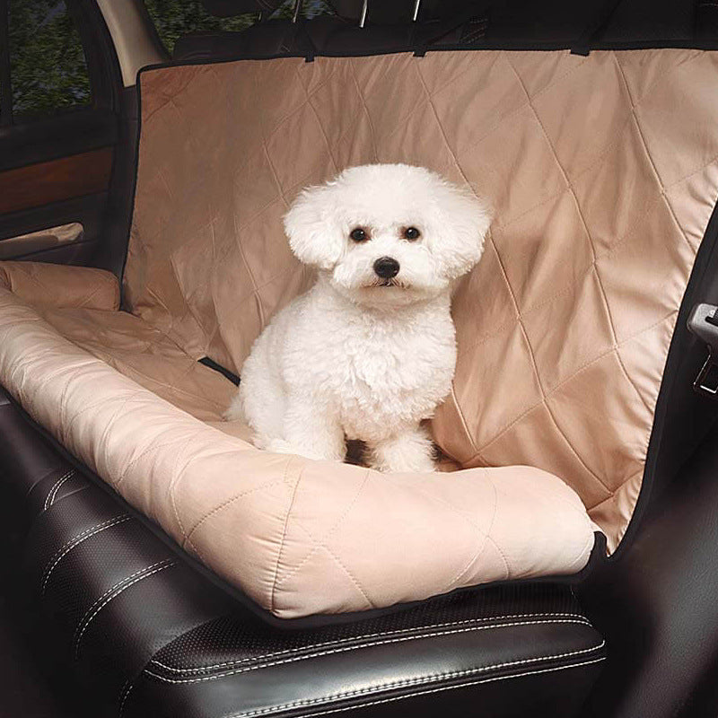 Rear Car Dog Bed — Waterproof Elevated Back Seat Pet Bed Khaki