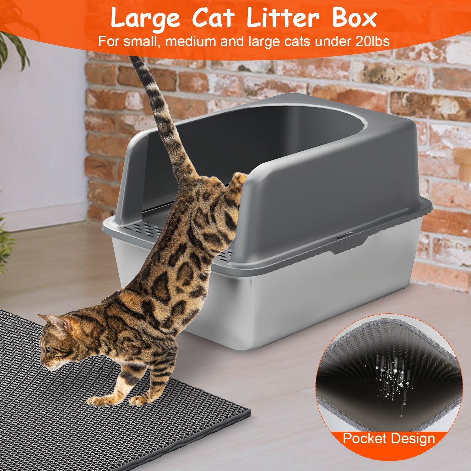 Enclosed Stainless Steel Cat Litter Box with Lid - 20L