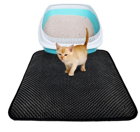 Double Layer Litter Cat Bed Pads Pet Cat Litter Mat Trapping Pets Litter Box Mat Pet Product Bed For Cats House Clean Mat Foldable black
