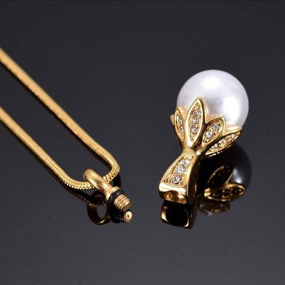 Gold w/ Faux Pearl Ashes Necklace Pendant
