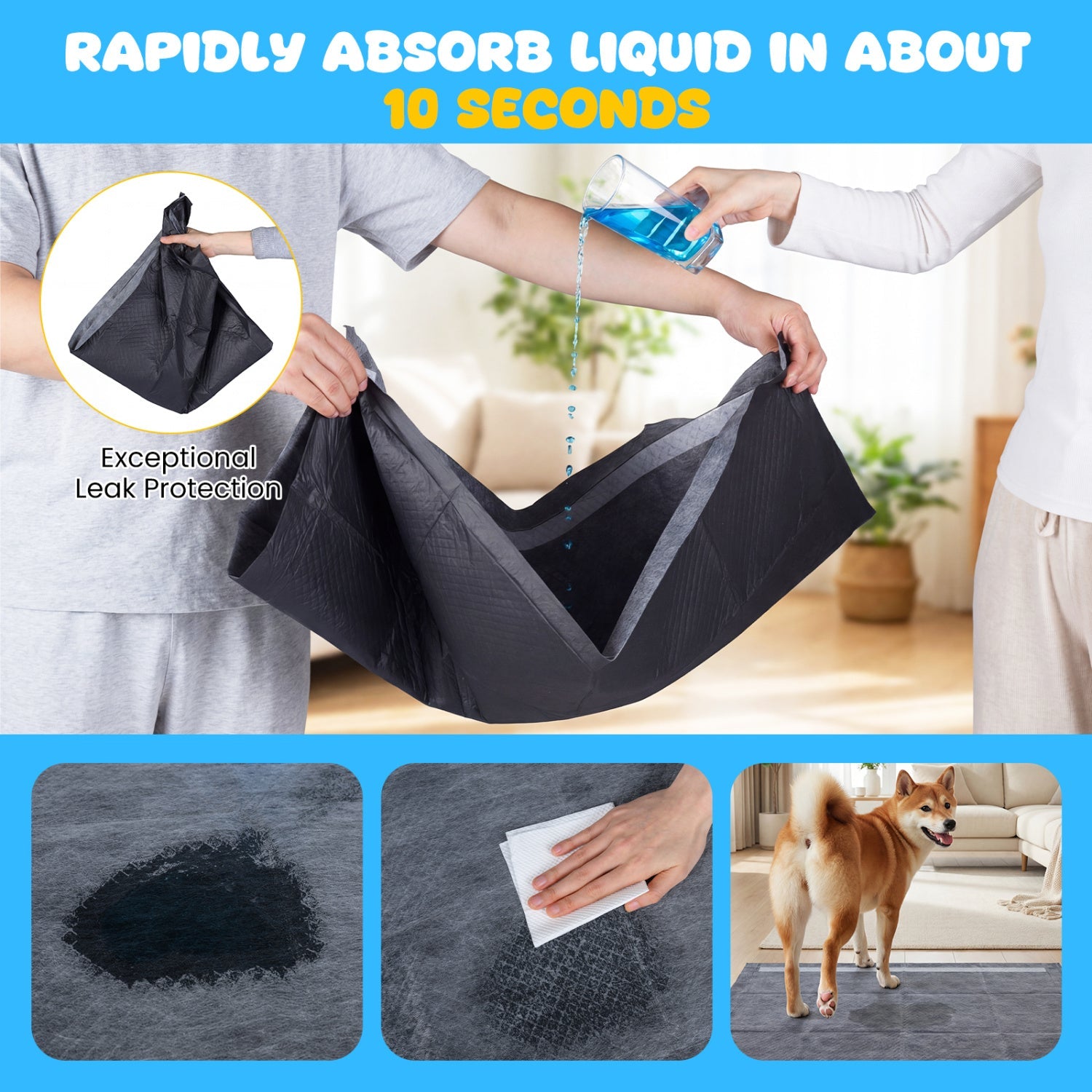 35.5" x 24" Charcoal Dog Pee Pads 6-Layer for Dogs