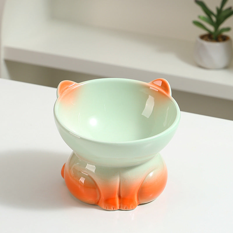 Ceramic Cat Dog Bowl Pet Supplies Drinking Water Goblet Food Basin Gradient Orange Green