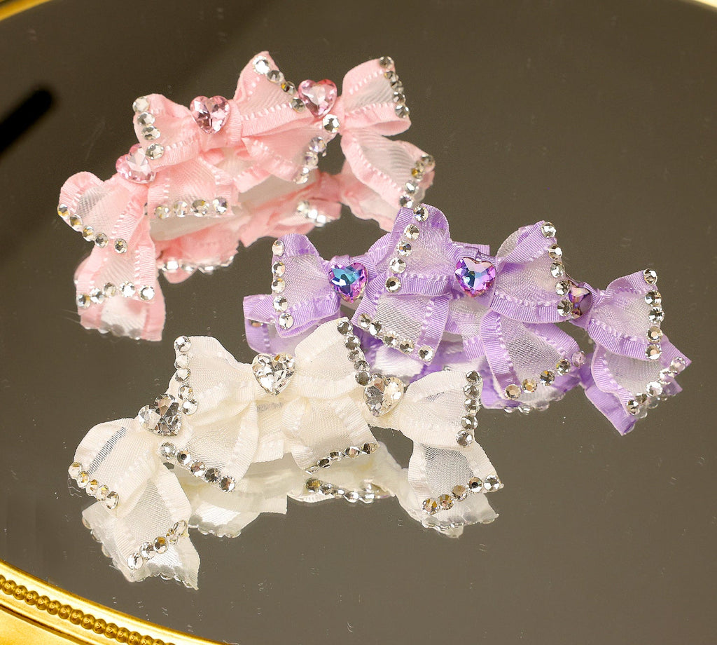 Pet Accessories Rhinestone Layered Bow Hair Clip Headwear
