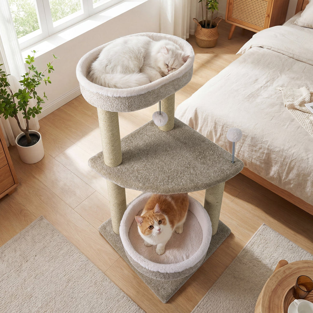 36" Cat Tree with Plush Perches & Scratching Posts