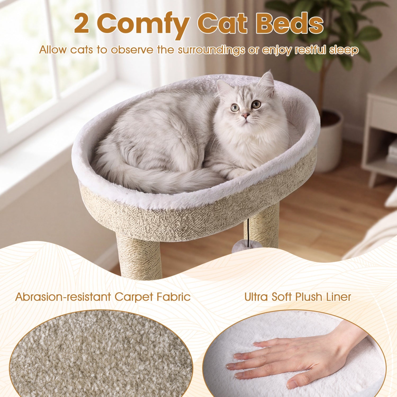 36" Cat Tree with Plush Perches & Scratching Posts