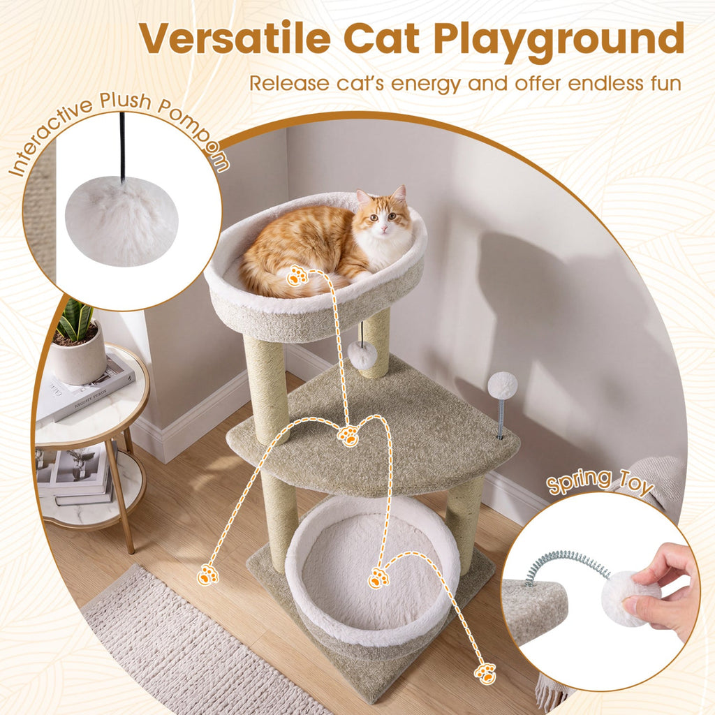 36" Cat Tree with Plush Perches & Scratching Posts