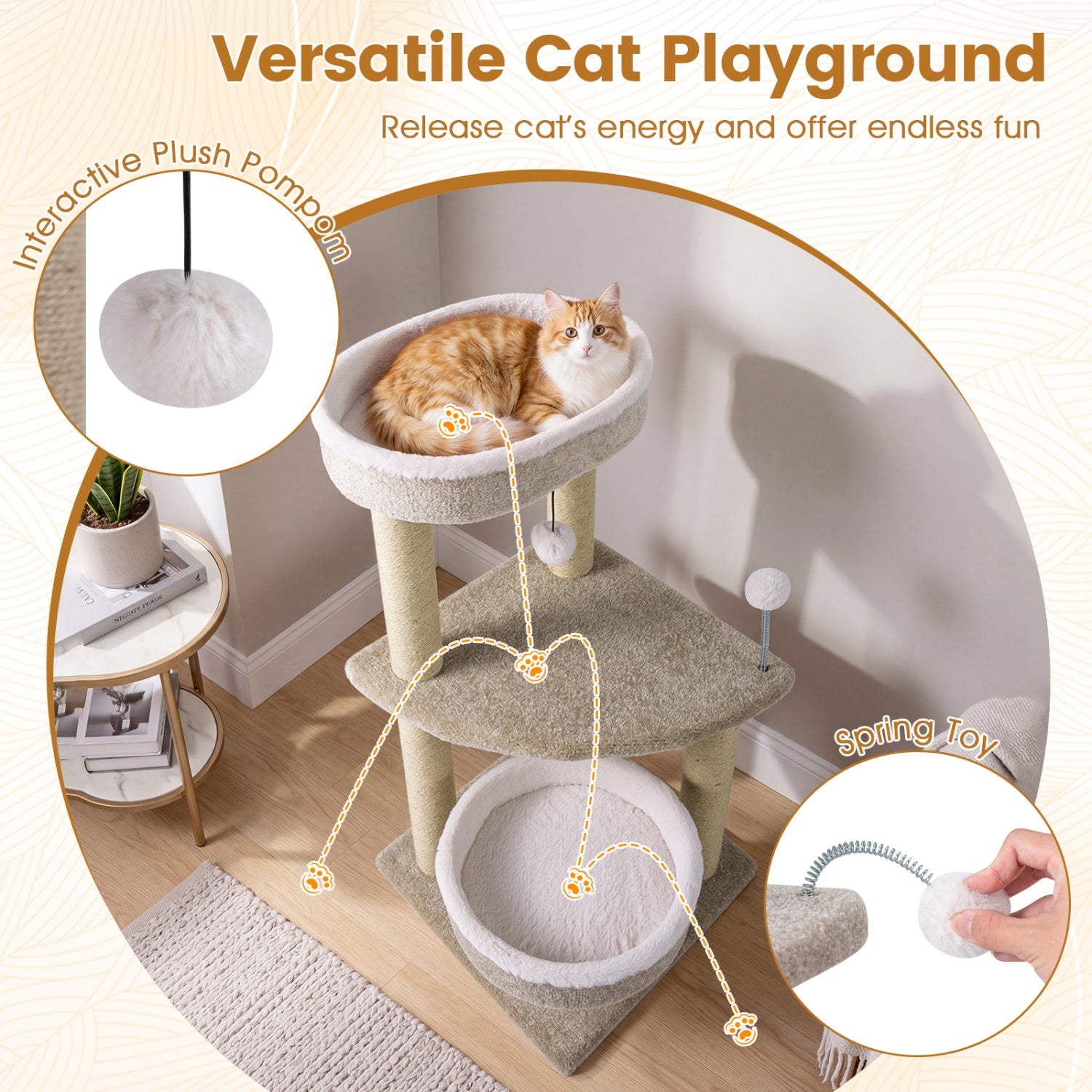 36" Cat Tree with Plush Perches & Scratching Posts