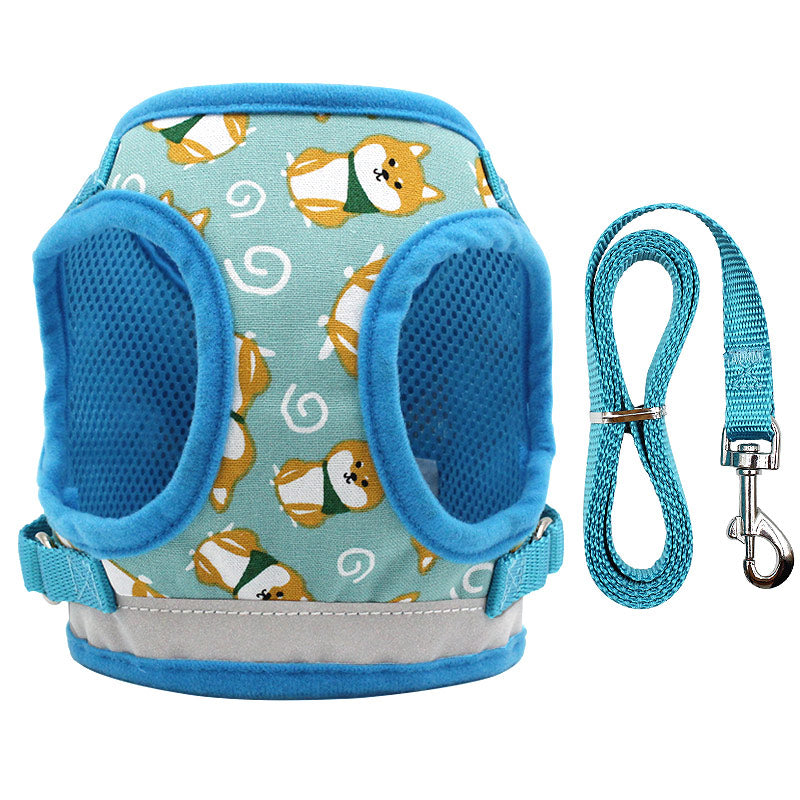 Nylon Dog Vest Harness & Leash – Anti-Break, Adjustable | XS–XL | 3 Colors Blue
