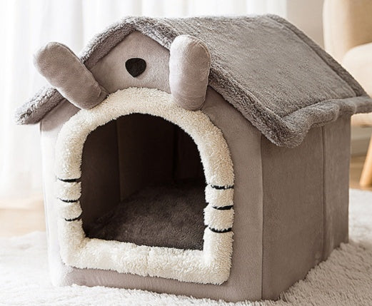 Foldable Dog House Pet Cat Bed Winter Dog Villa Sleep Kennel Removable Nest Warm Enclosed Cave Sofa Pets Supplies Grey cat