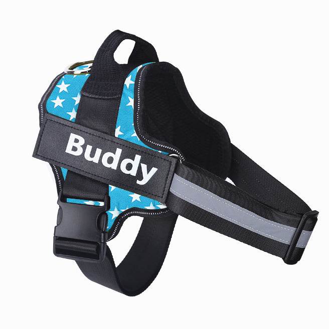 Personalized Dog Harness – No-Pull, Reflective & Adjustable Vest | XS–XXL Blue and stars