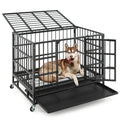 48 Inch Foldable Heavy-Duty Metal Dog Cage with Lockable Rolling Casters and Tray 38 Inches