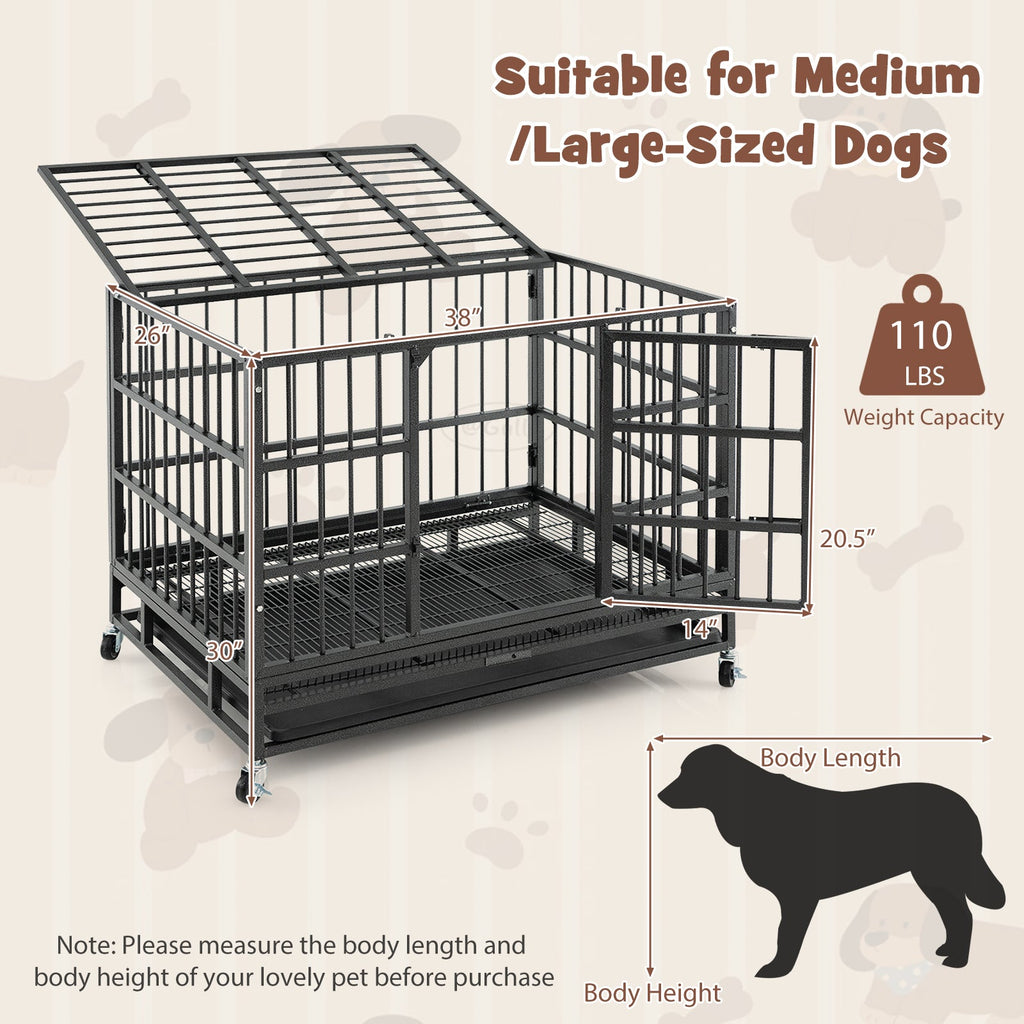 48 Inch Foldable Heavy-Duty Metal Dog Cage with Lockable Rolling Casters and Tray
