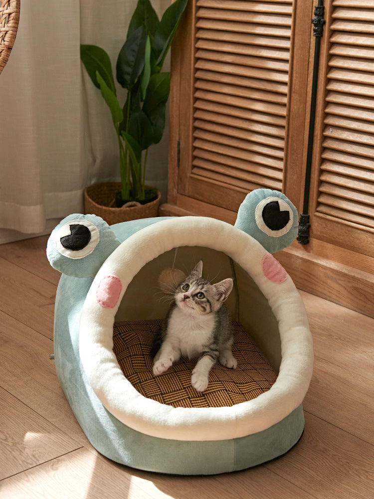 Universal Four Seasons Cat House Bed - Removable & Washable Blue and Yellow Crab S
