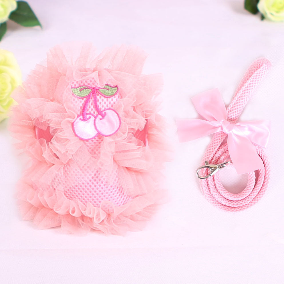 Pet supplies cute lace chest back dog leash Pink