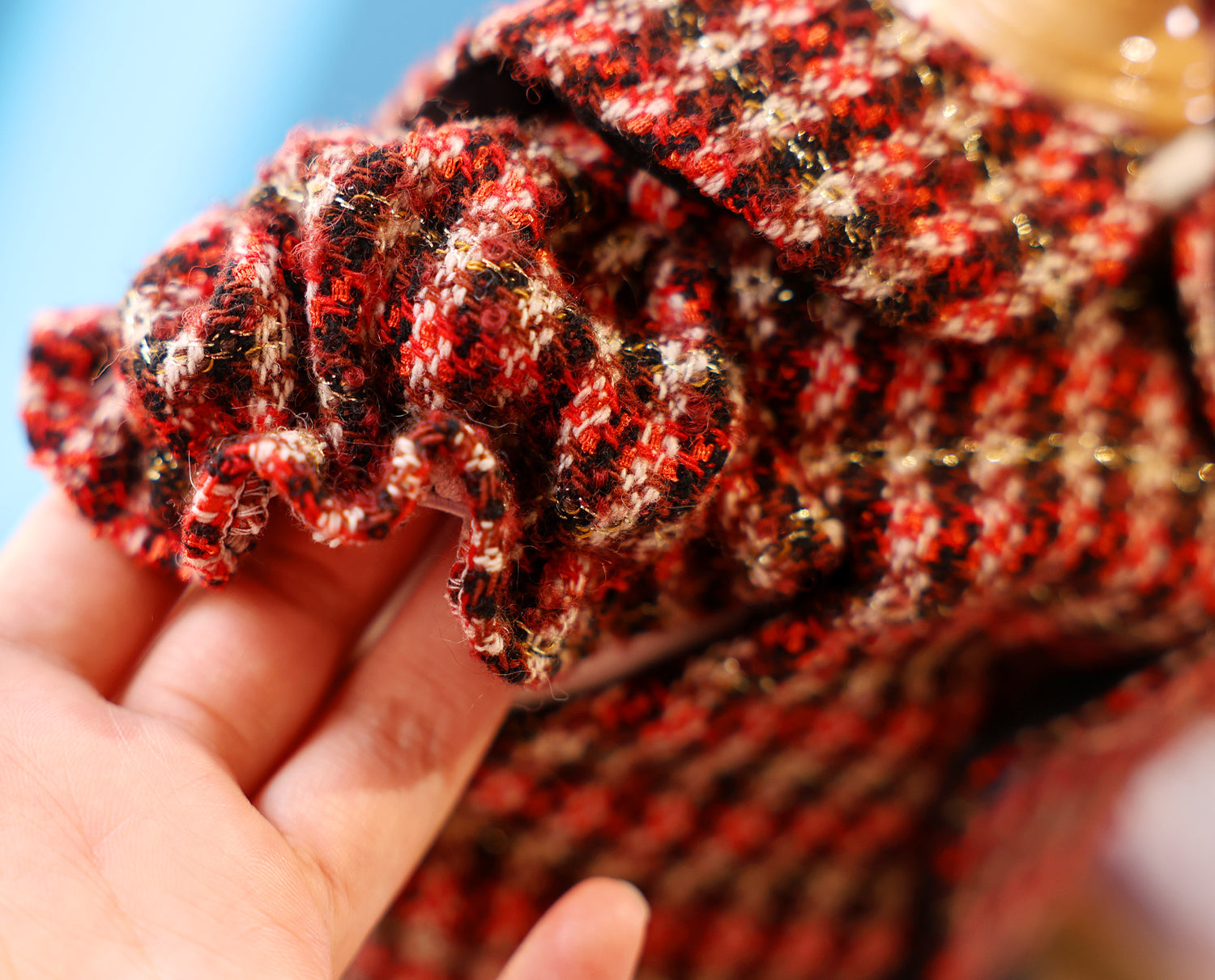 Red Tweed Pet Dress with Faux Fur Hem