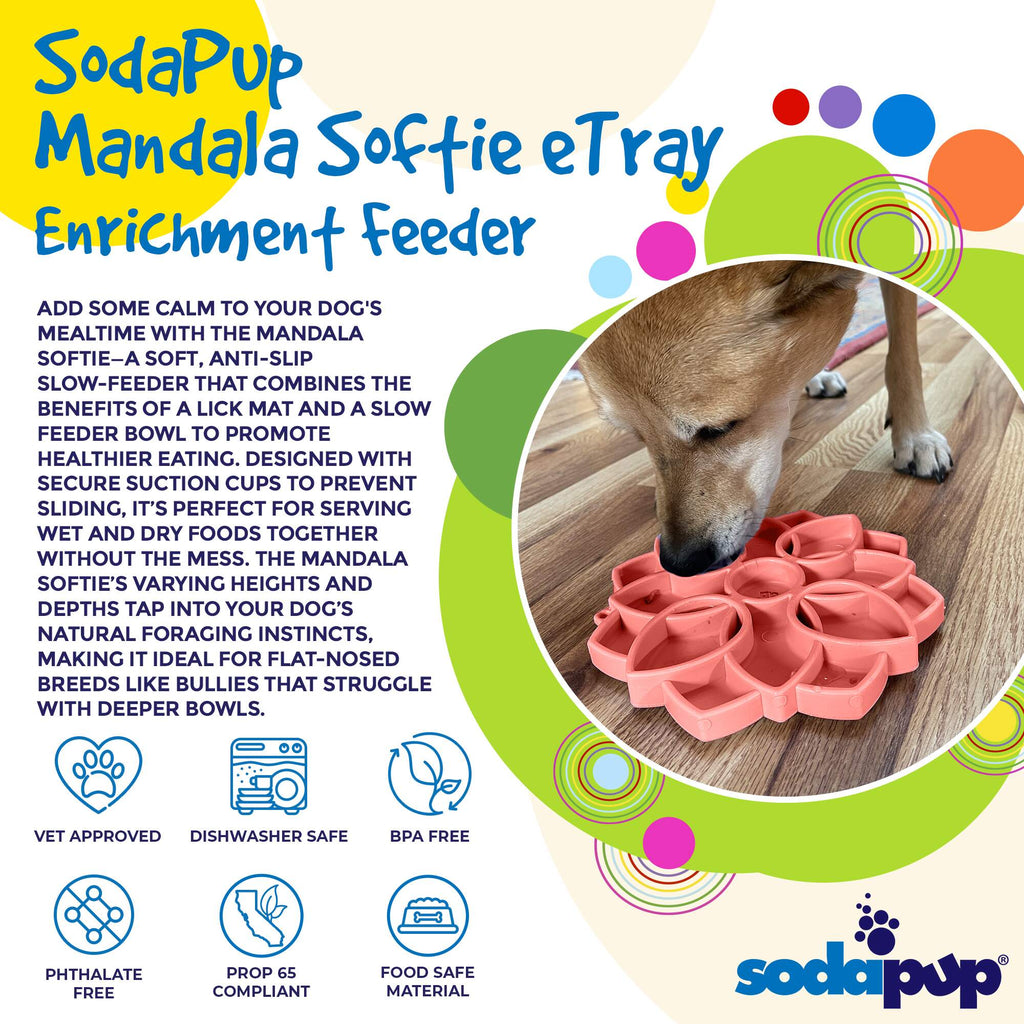 Mandala Softie eTray Shallow Slow Feeder Dog Bowl with Suction Cups | USA Made