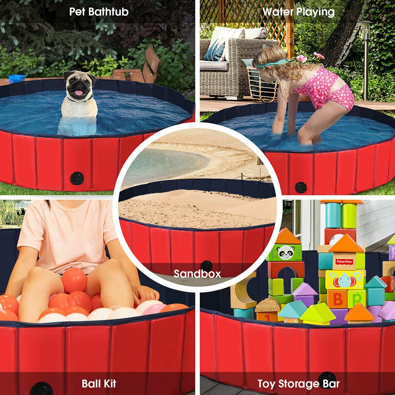 63 Inch Foldable Leakproof Dog Pet Pool Bathing Tub Kiddie Pool for Dogs Cats and Kids