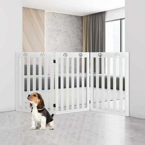 36 Inch Folding Wooden Freestanding Pet Gate Dog Gate with 360° Flexible Hinge-White