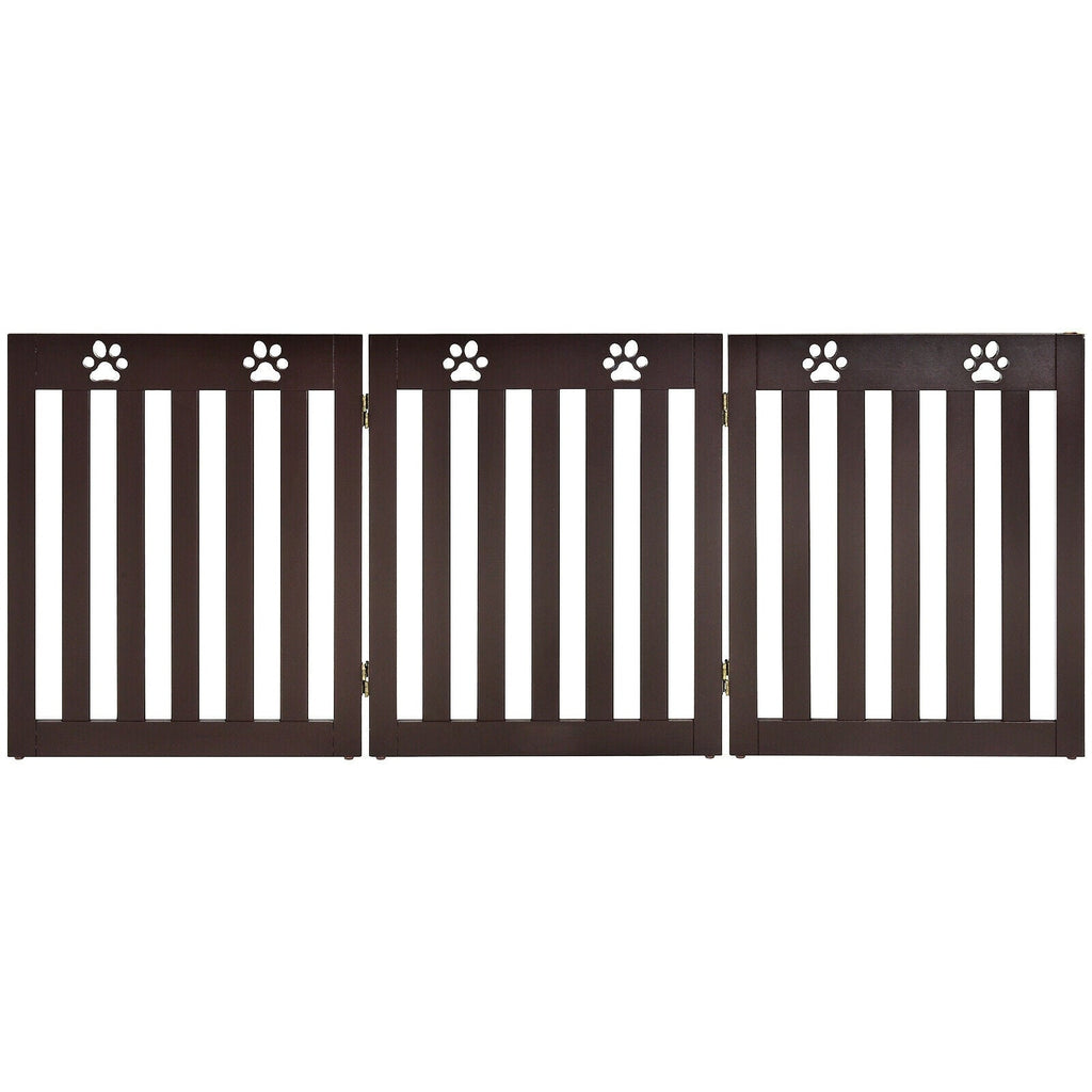 24 Inch Folding Wooden Freestanding Dog Gate with 360¬∞ Flexible Hinge for Pet