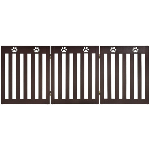24 Inch Folding Wooden Freestanding Dog Gate with 360¬∞ Flexible Hinge for Pet
