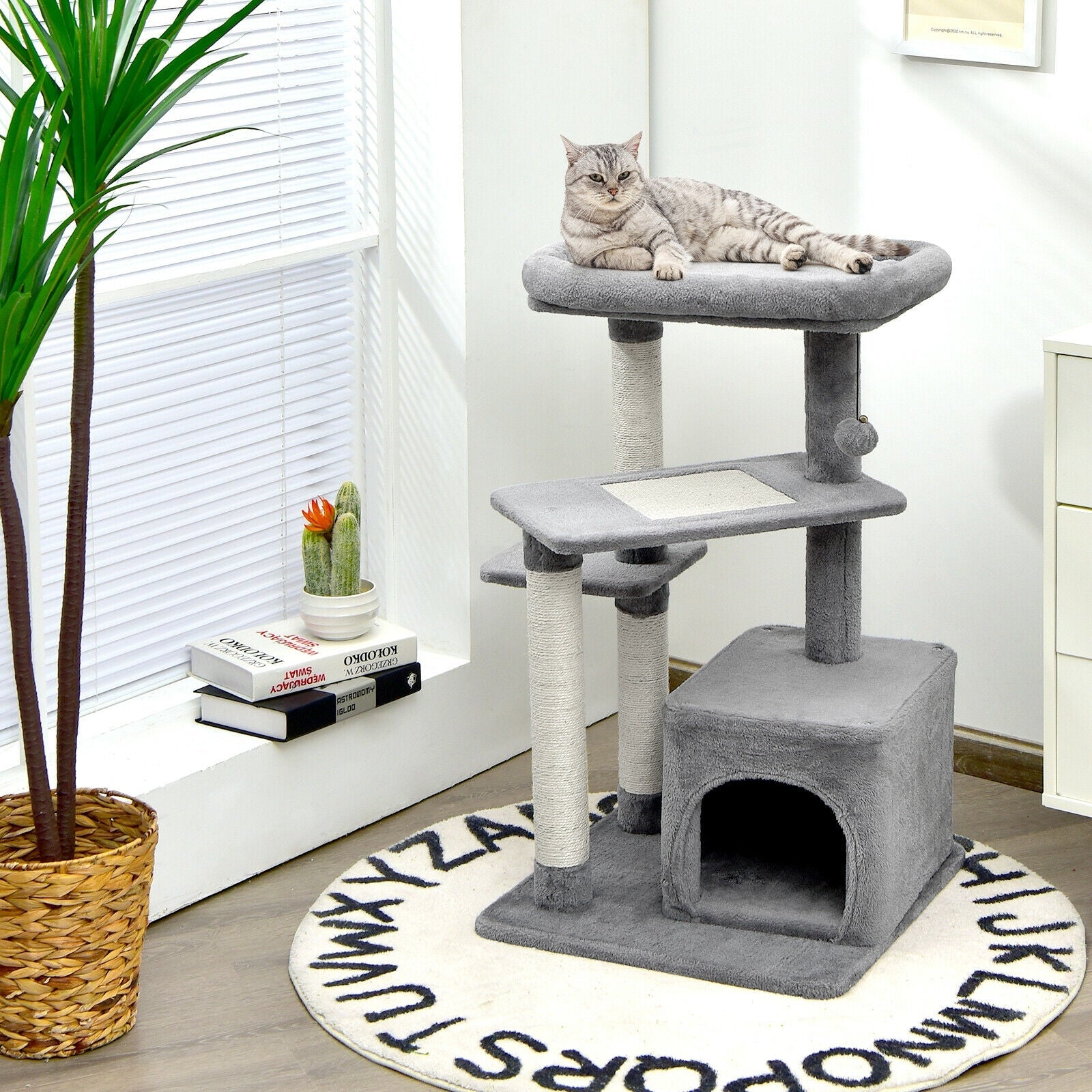 Cat Tree with Perch and Hanging Ball for Indoor Activity Play and Rest
