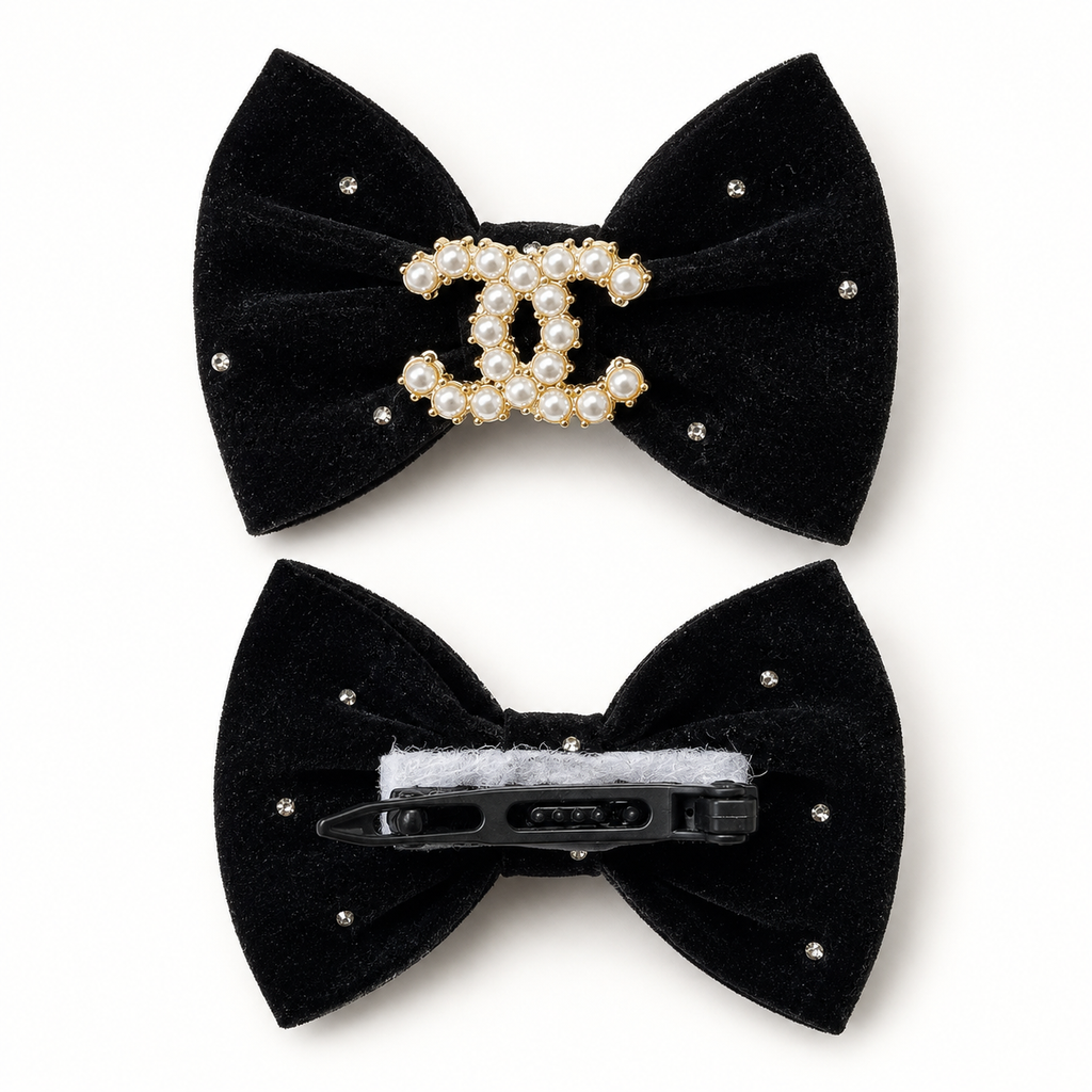 Luxury Velvet Dog Hair Bow Handmade Pet Hair Clip Rhinestone Pearl Bow Grooming Top Knot Accessory for Dogs & Cats