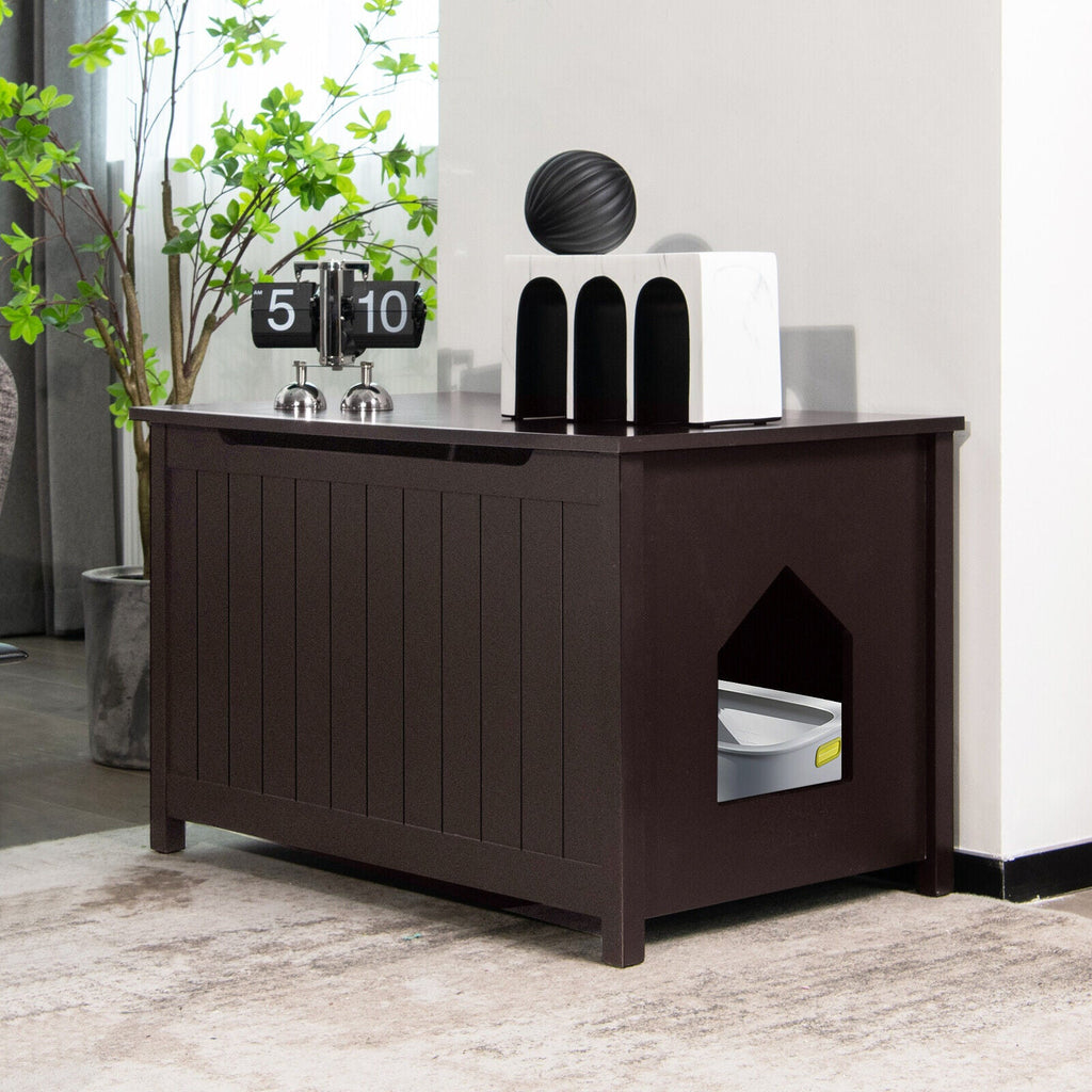 Wooden Cat Litter Box Enclosure with Top Opening Side Table Furniture