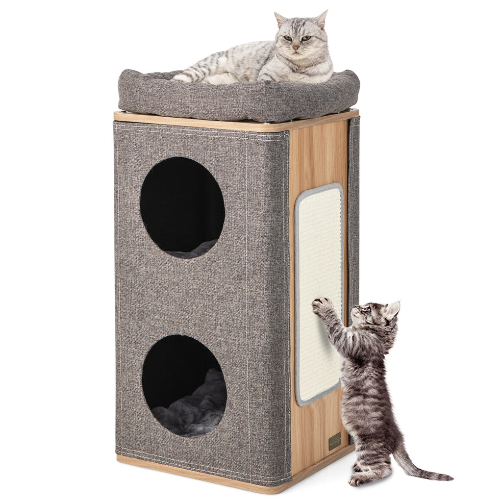 3-Story Cat House with Scratching Board for Indoor Cats Default Title