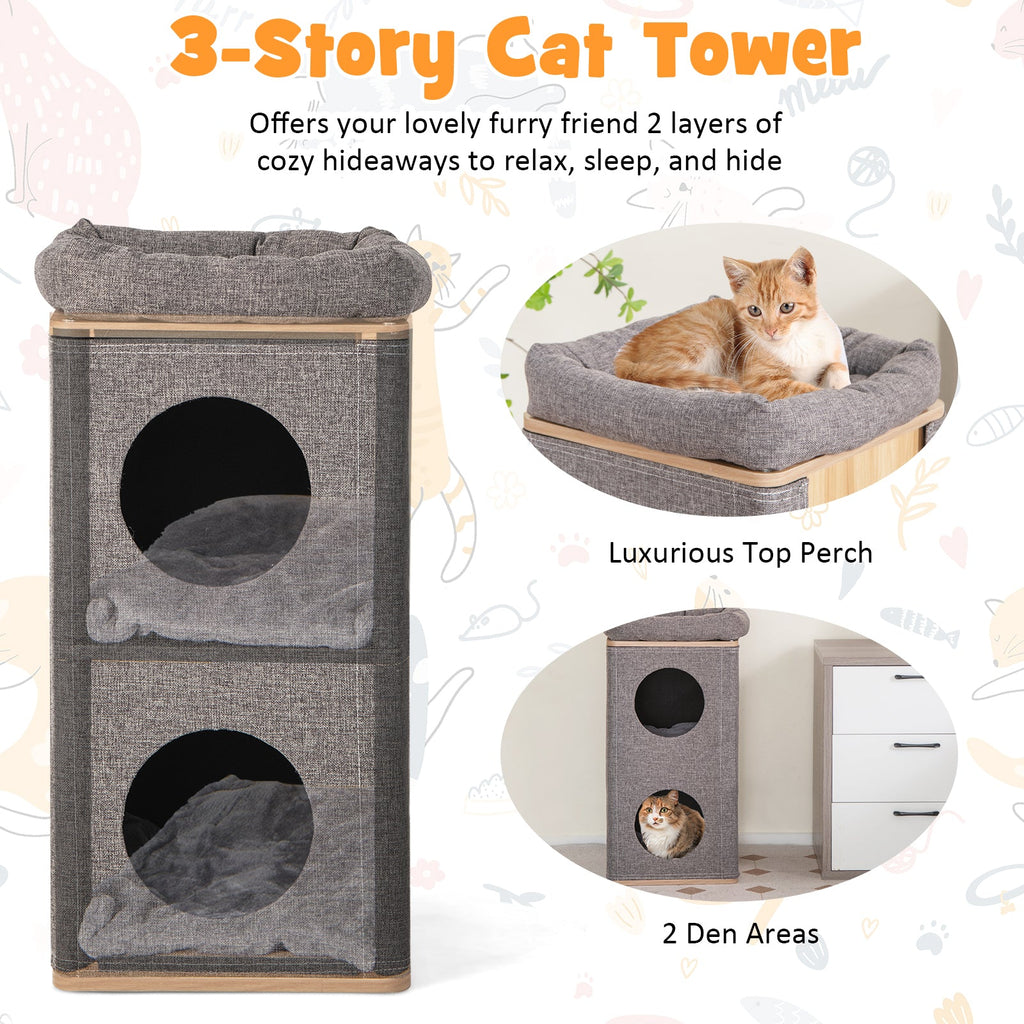 3-Story Cat House with Scratching Board for Indoor Cats
