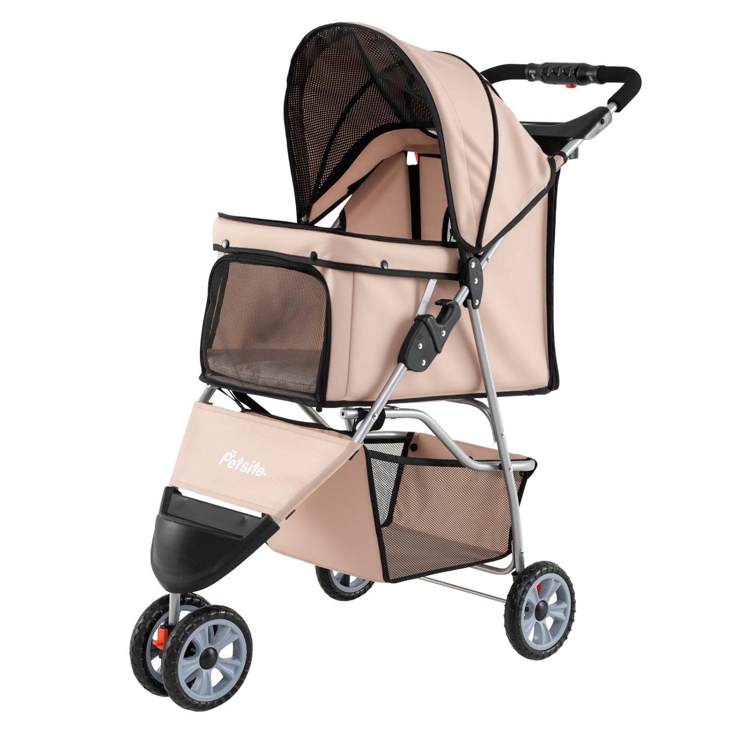 3 Wheel Pet Stroller for Small Dogs Cats up to 33 LBS Beige
