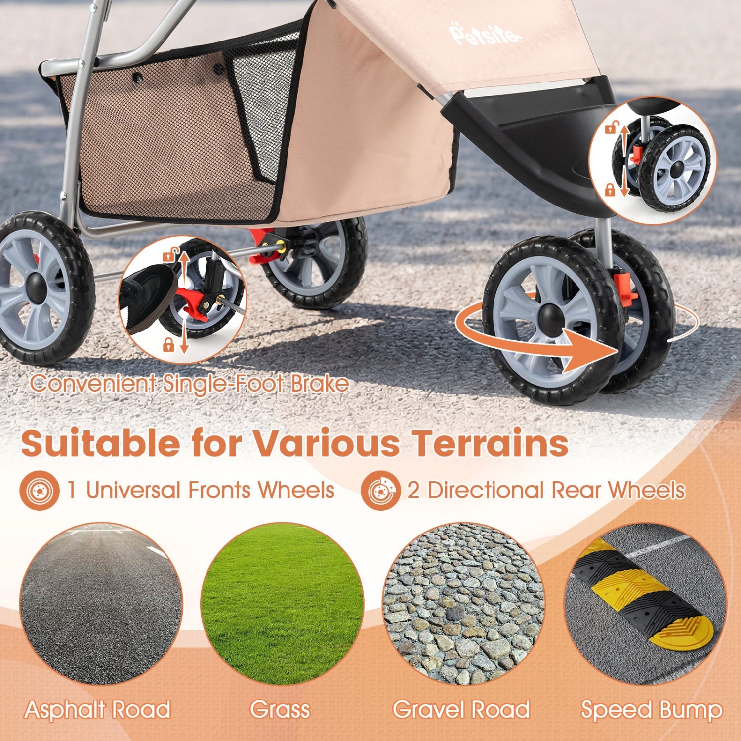 3 Wheel Pet Stroller for Small Dogs Cats up to 33 LBS